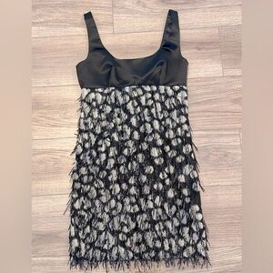 New! Milly Silver and Black Fringe Mini Shift Dress Size 2